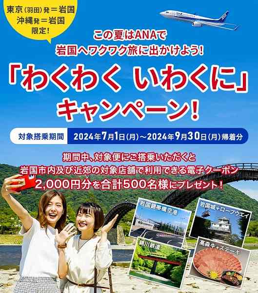 ANA Offers ¥2,000 Electronic Coupons for Flights Arriving in Iwakuni Until September 30